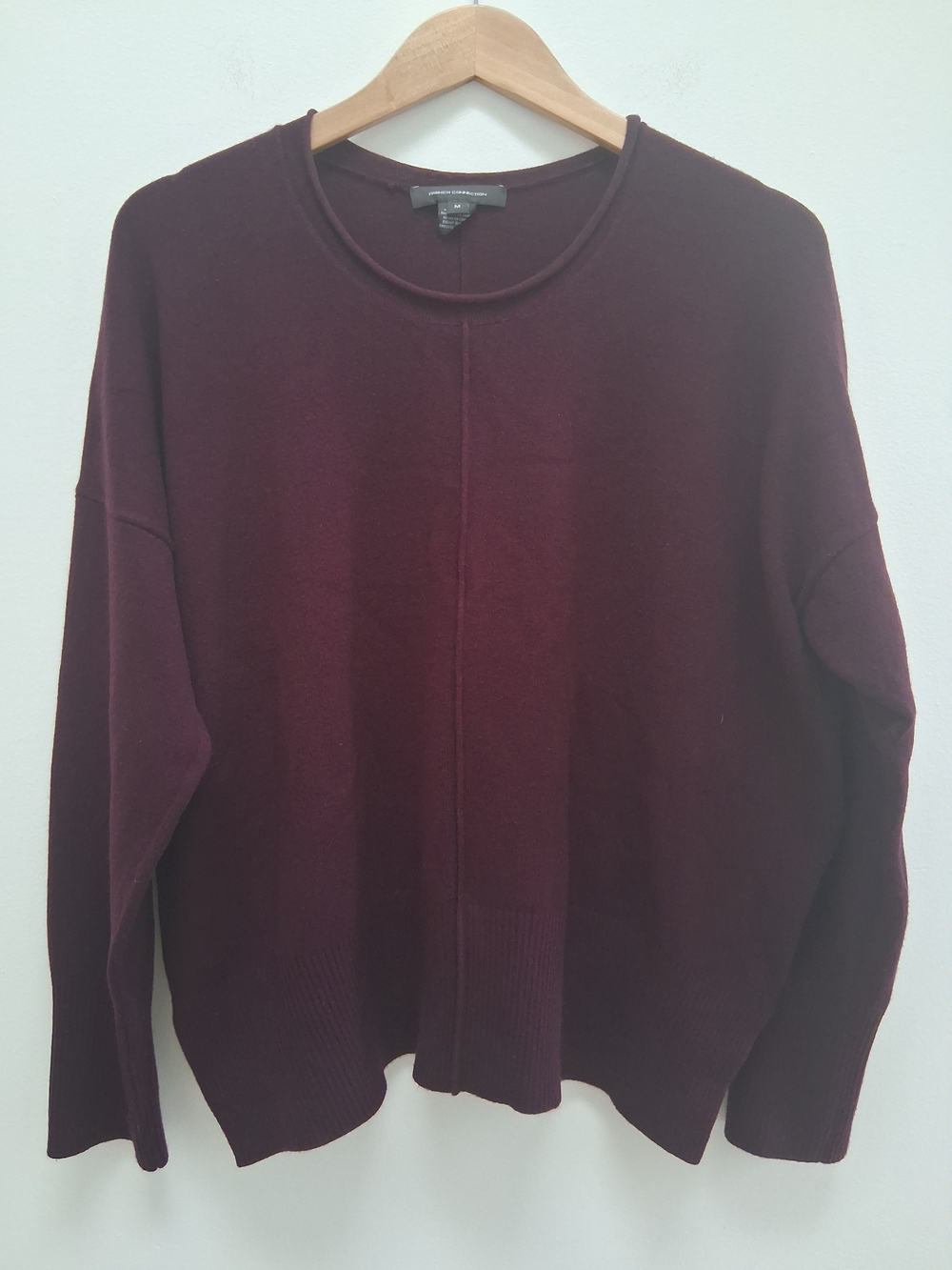 French Connection Women's Crewneck Slit Hem Sweater  Burgundy Medium Cottagecore